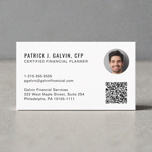 CFP Certified Financial Planner QR-kod Foto Visitkort (CFP Certified Financial Planner QR Code Photo Business Card)