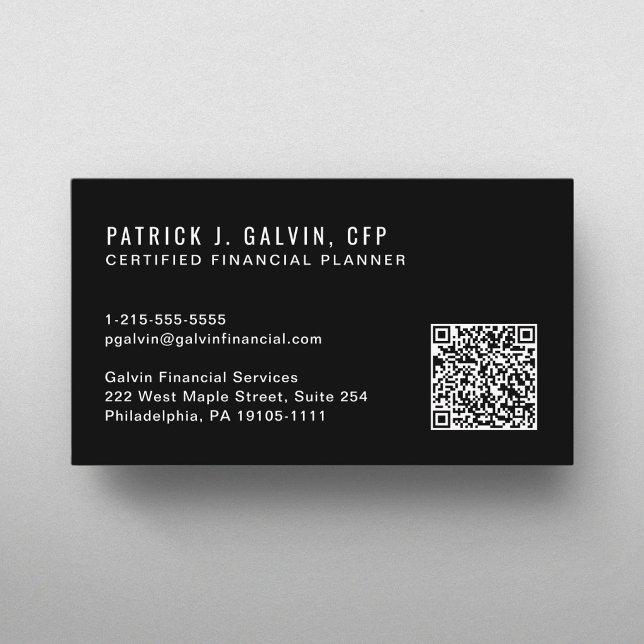 CFP Certified Financial Planner QR-kod Svart Visitkort (CFP Certified Financial Planner QR Code Black Business Card)