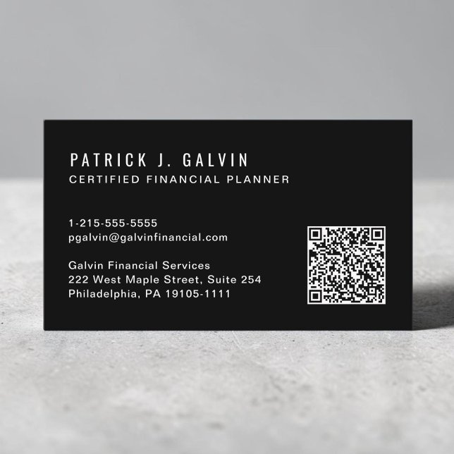 CFP Certified Financial Planner QR-kod Svart Visitkort (CFP Certified Financial Planner QR Code Black Business Card)