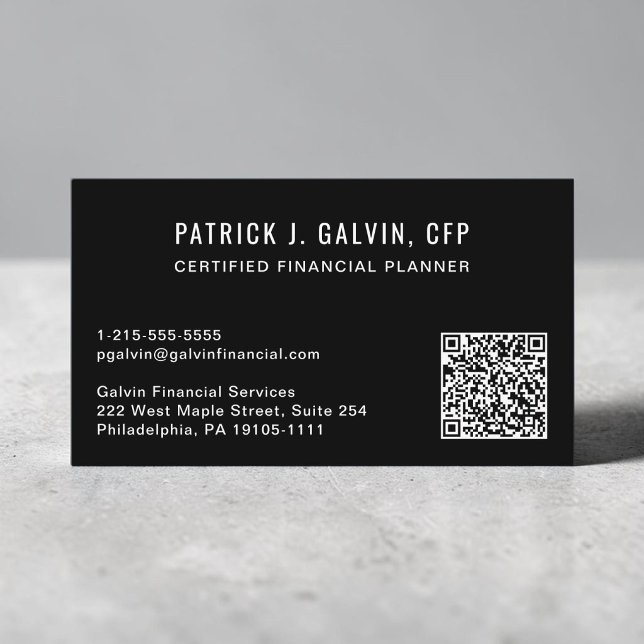 CFP Financial Planner QR-kod Svart Visitkort (CFP Financial Planner QR Code Black Business Card)