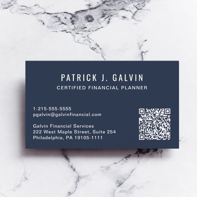 CFP finansiell planerare QR-kod Blå Visitkort (CFP Financial Planner QR Code Blue Business Card)