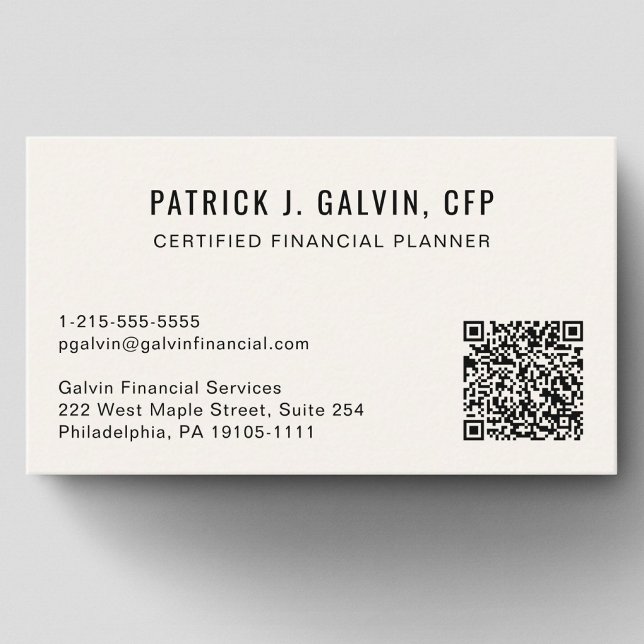 CFP finansiell planerare QR-kod kräm Visitkort (CFP Financial Planner QR Code Cream Business Card)