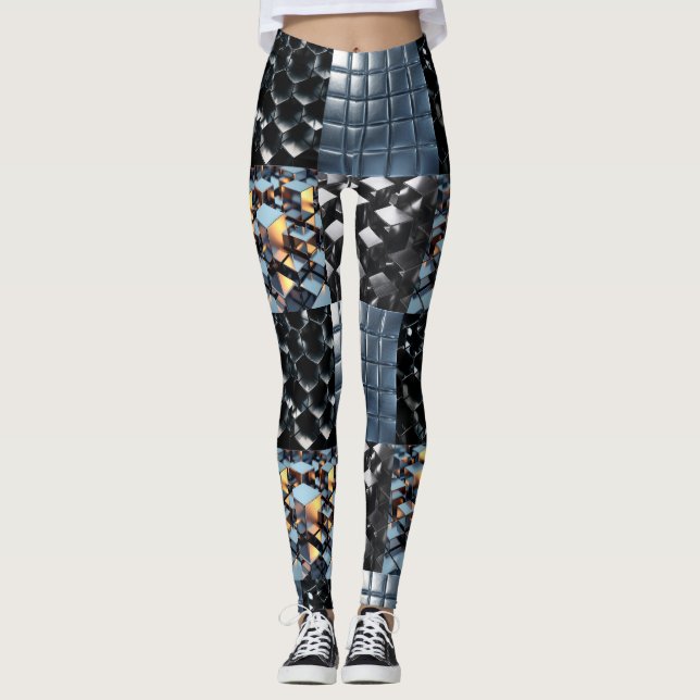 CGI Metallic Cube Grid with Reflective Golden Ligh Leggings (Framsida)
