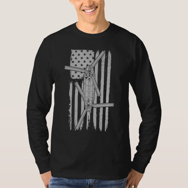 CH47 Chinook Military Helicopter American Flag CH4 T Shirt (Framsida)