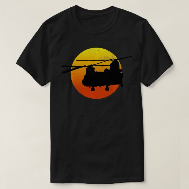 CH47 Chinook Silhouette Sunset Military Helicopter T Shirt (Design framsida)