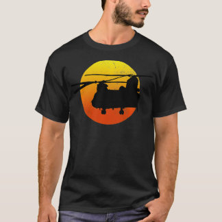 CH47 Chinook Silhouette Sunset Military Helicopter T Shirt