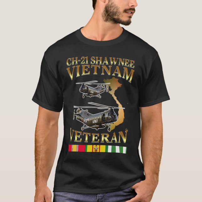 CH 21 Shawnee h21 helicopter Vietnam veteran T Shirt (Framsida)