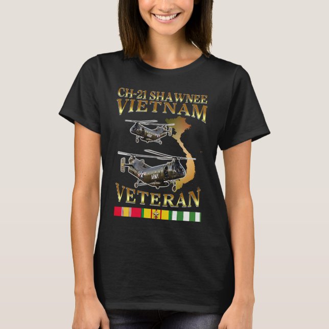 CH 21 Shawnee h21 helicopter Vietnam veteran T Shirt (Framsida)