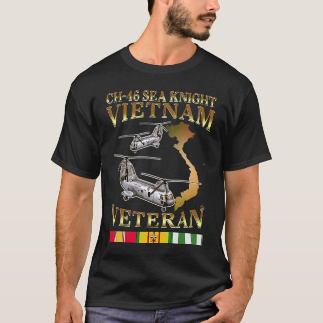 Ch 46 Sea Knight-helikopter Vietnam Krig Veteran T Shirt (Framsida)