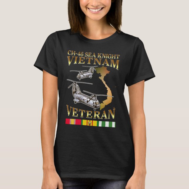 Ch 46 Sea Knight-helikopter Vietnam Krig Veteran T Shirt (Framsida)