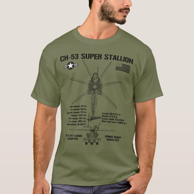 CH-53 Toppen Stallion Attack Helicopter Specs CH53 T Shirt (Framsida)