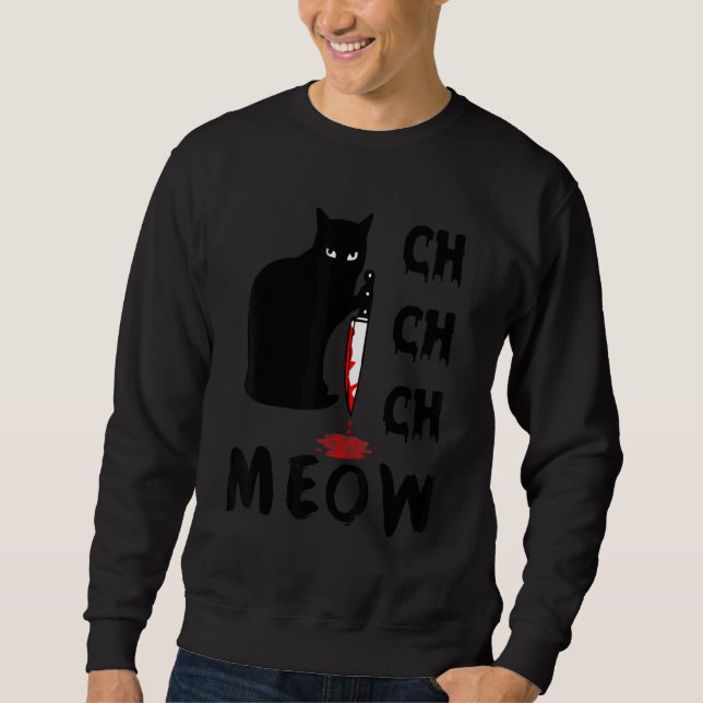 Ch Ch Meow Scary Halloween Cat Horror Slasher K Lång Ärmad Tröja (Framsida)