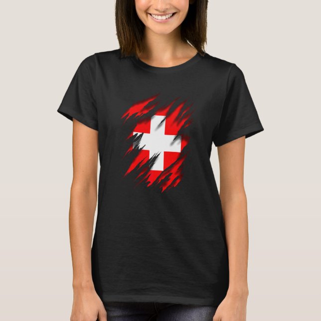 Ch Che Swi Swiss Flagga Schweiz T Shirt (Framsida)