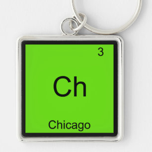 Ch - Chicago Rolig T-Shirt med Kemiskt Elementsymb Fyrkantig Silverfärgad Nyckelring