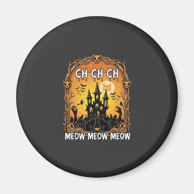 Ch Meow Halloween Hemsökt Slott_1 Magnet (Framsidan)