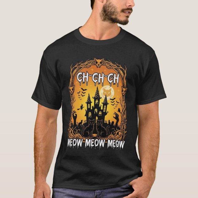 Ch Meow Halloween Hemsökt Slott_1 T Shirt (Framsida)