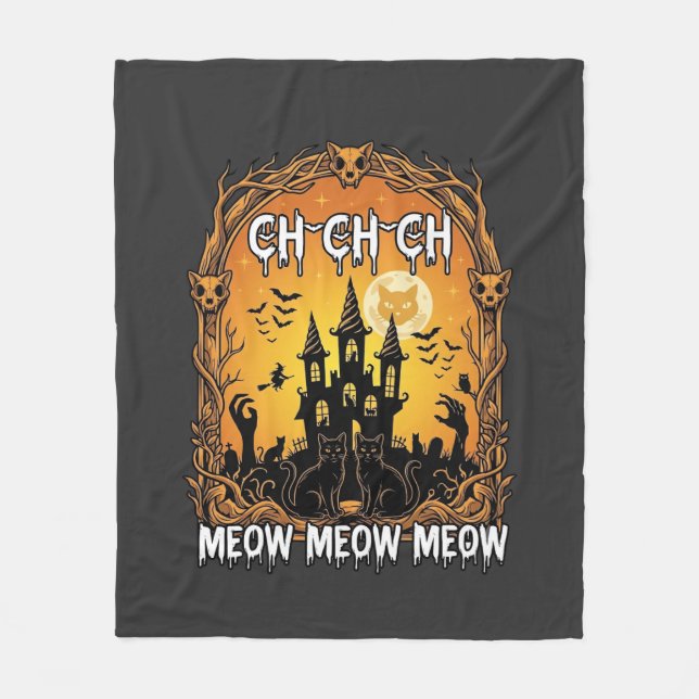 Ch Meow Halloween Hemsökta Slott_1 Fleecefilt (Framsidan)