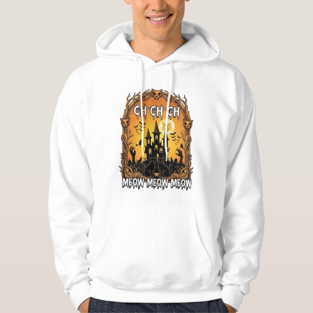 Ch Meow Halloween Spök Slott_1 Hoodie (Framsida)