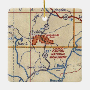 Chaco Canyon National Monument Vintage Karta Julgransprydnad Keramik