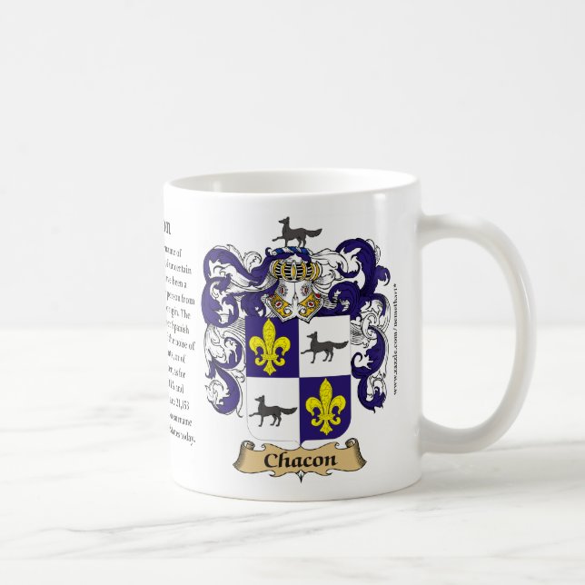 Chacon, ursprung, den menande och vapensköldmuggen kaffemugg (Höger)