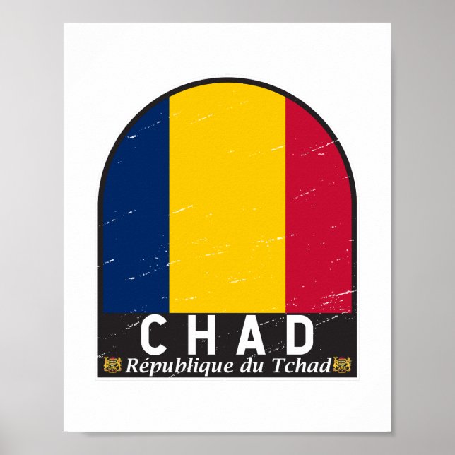 Chad Flagga Emblem Distress Vintage Poster (Framsidan)