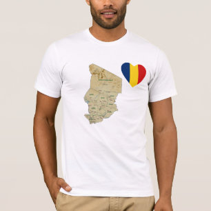 Chad Flagga Heart och Karta T-Shirt