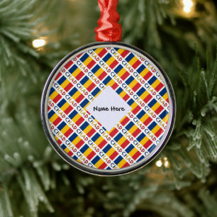 Chad och Tchadisk flagga Rutnätsdesign Personlig Julgransprydnad Metall