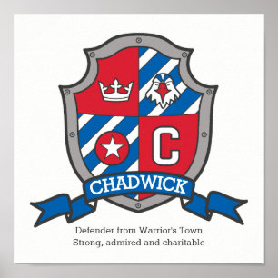 Chadwick-pojkar C namn: röd blå vapensköld poster