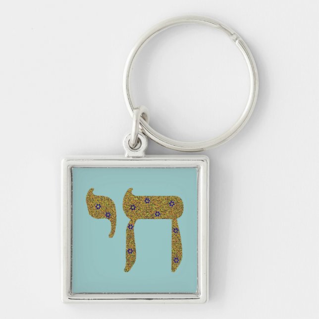 Chai Fyrkantig Silverfärgad Nyckelring (Framsidan)