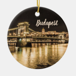 Chain Bridge Budapest på natten med Buda Castle Julgransprydnad Keramik