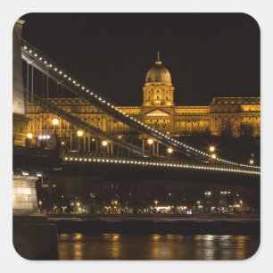 Chain Bridge med Buda Castle Hungary Budapest Fyrkantigt Klistermärke