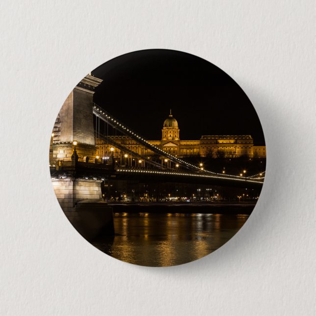 Chain Bridge med Buda Castle Hungary Budapest Knapp (Framsida)
