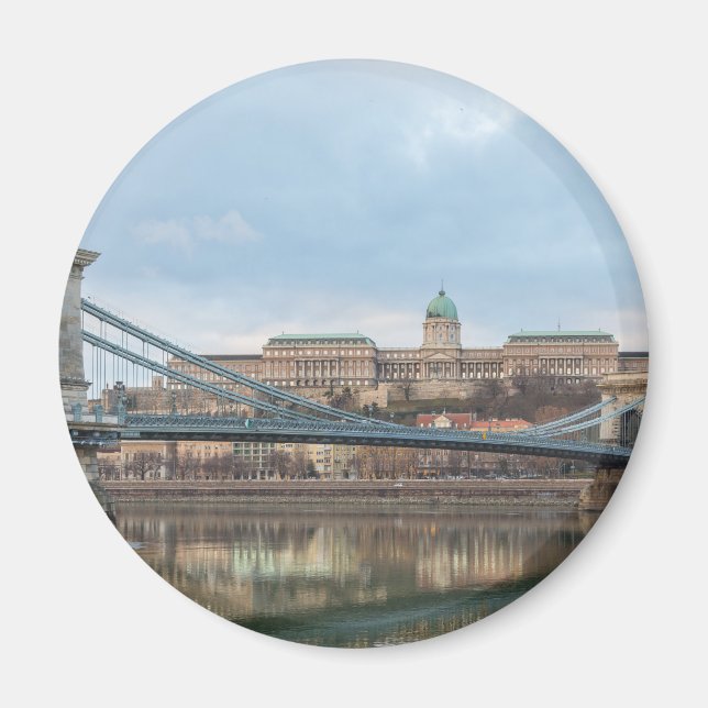 Chain Bridge med Buda Castle Hungary Budapest Magnet (Framsidan)