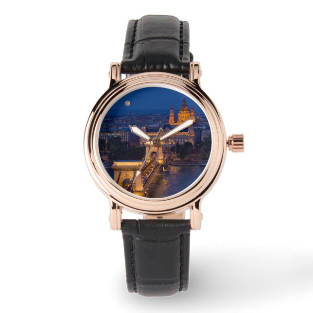 Chain Bridge och Full Moon på natten Armbandsur (Framsida)