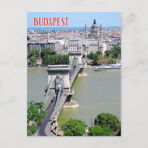 Chain Bridge over River Donau, Budapest, Ungern Vykort