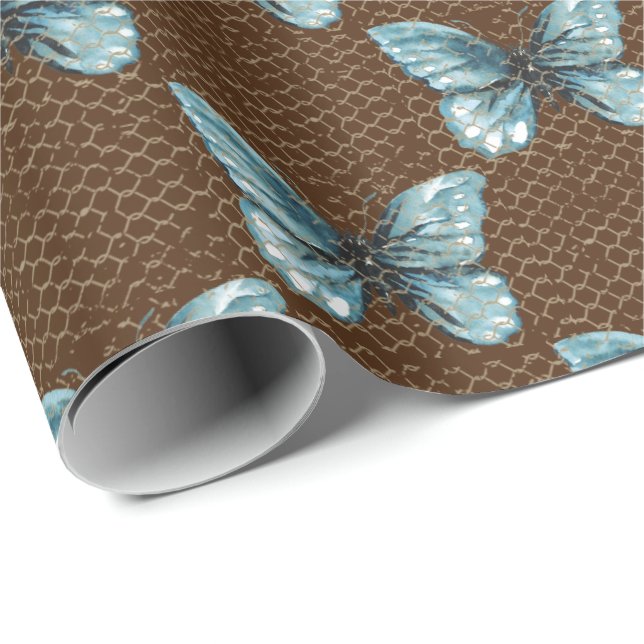 Chain Link Fence on Butterfly Presentpapper (Rullad Hörn)