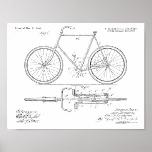 Chainless för patentkonst för cykel 1897 tryck för