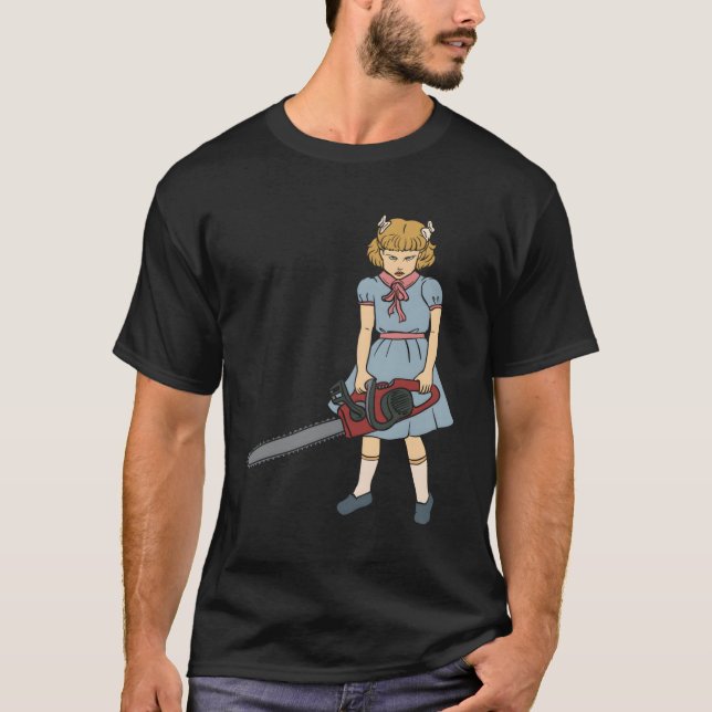 Chainsåg Girl Clementine Punk Goth Horror Fläkt T Shirt (Framsida)