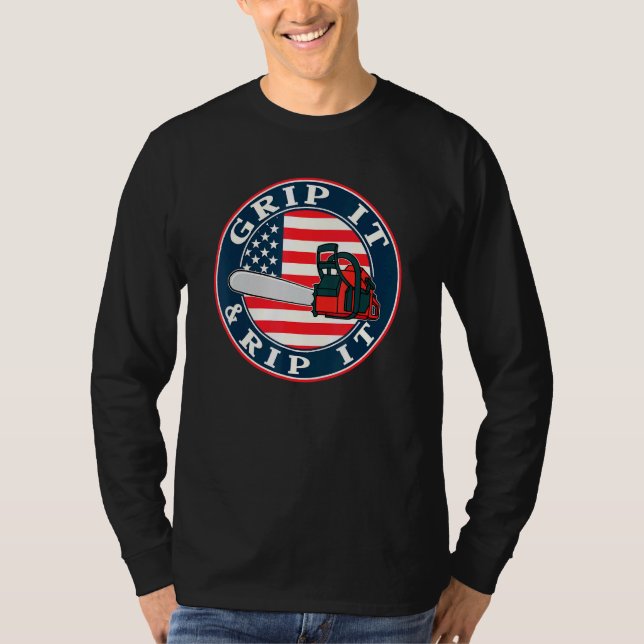 Chainszast American Flagga grip den och rippa den. T Shirt (Framsida)