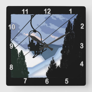 Chairliftfullt av Skiers Fyrkantig Klocka