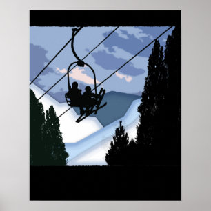 Chairliftfullt av Skiers Poster