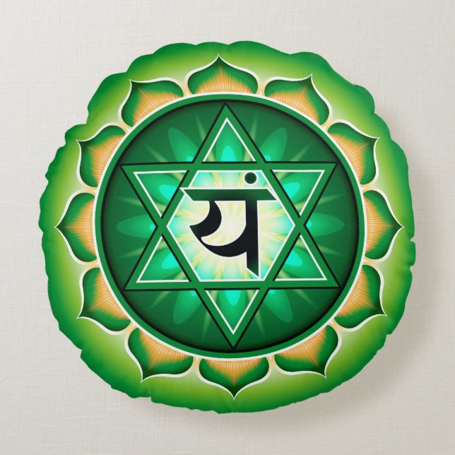 Chakra Anahata Yoga Round Pillow Rund Kudde (Framsidan)
