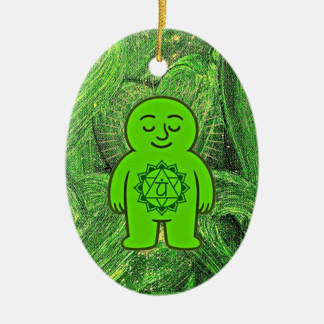Chakra Buddies: Heart Chakra Julgransprydnad Keramik (Framsidan)