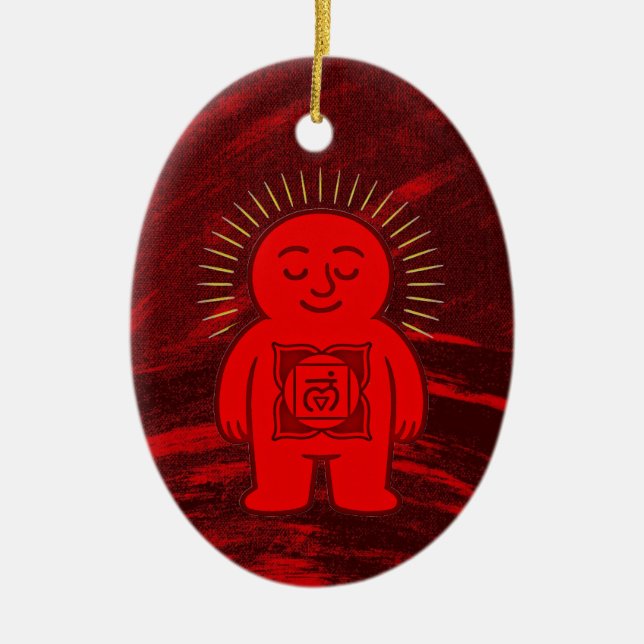 Chakra Buddies: Root Chakra Julgransprydnad Keramik (Framsidan)
