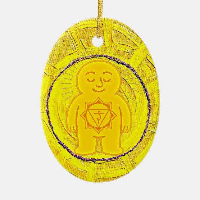 Chakra Buddies: Solar Plexus Chakra Julgransprydnad Keramik (Framsidan)