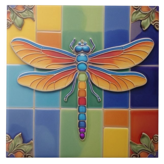 Chakra Dragonfly - Flerfärgat färgat regnbåge Kakelplatta (Framsidan)