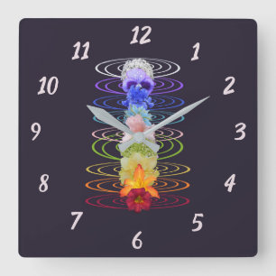Chakra Energy Zen Yoga Blommig Fyrkantig Klocka