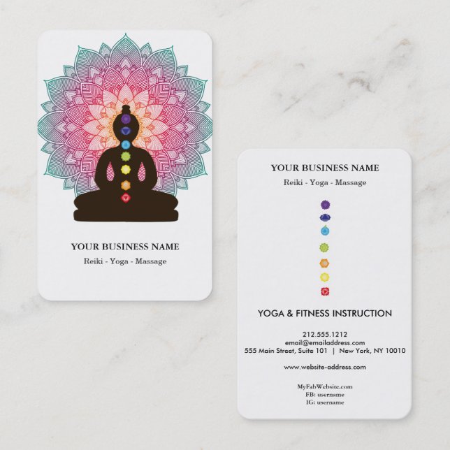 Chakra Healing Meditation Lotus Pose Man Mandala Visitkort (Fram/baksida)