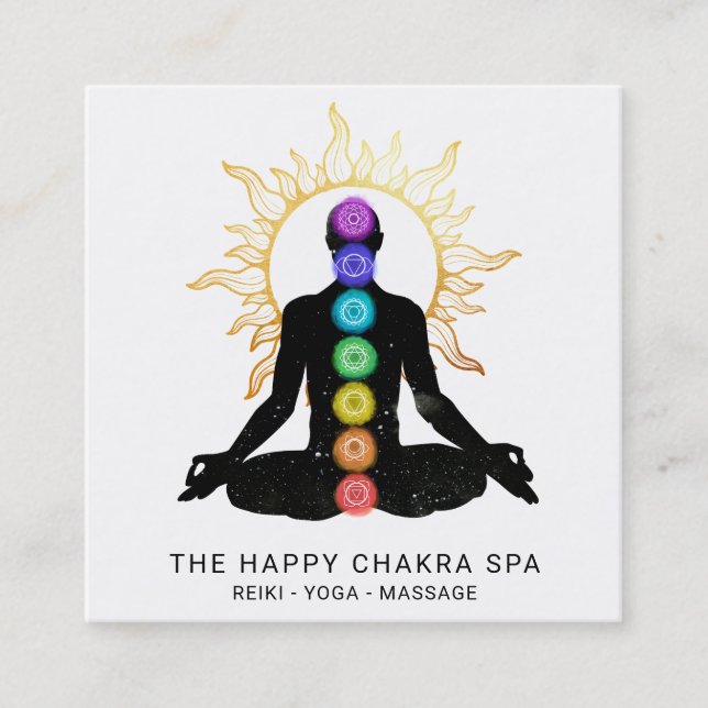*~* Chakra HealMeditation Sol Lotus Pose Man Fyrkantigt Visitkort (Framsida)