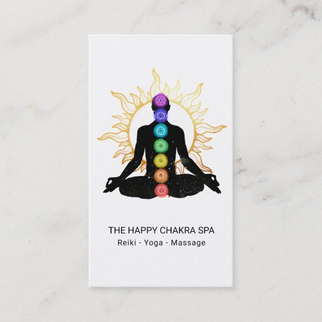 *~* Chakra Healning Meditation Lotus Pose Man Sol Visitkort (Framsida)